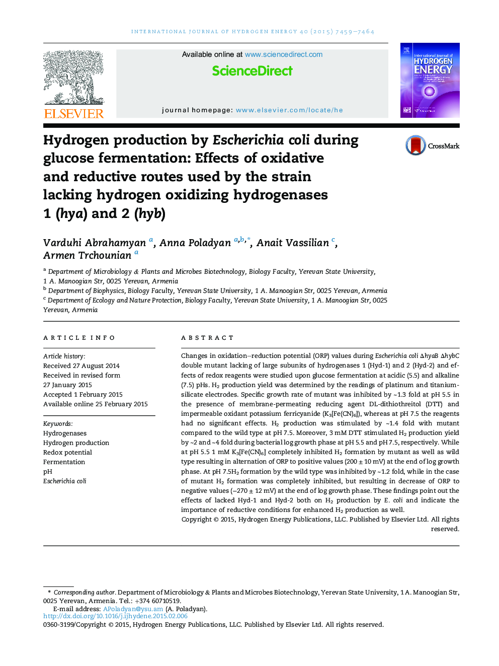 Hydrogen production by Escherichia coli during glucose fermentation: Effects of oxidative and reductive routes used by the strain lacking hydrogen oxidizing hydrogenases 1 (hya) and 2 (hyb)