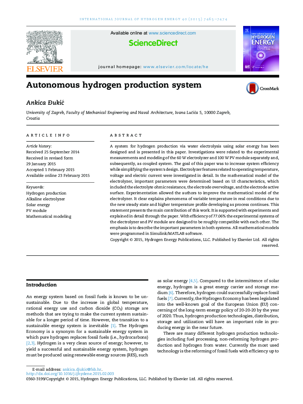 Autonomous hydrogen production system