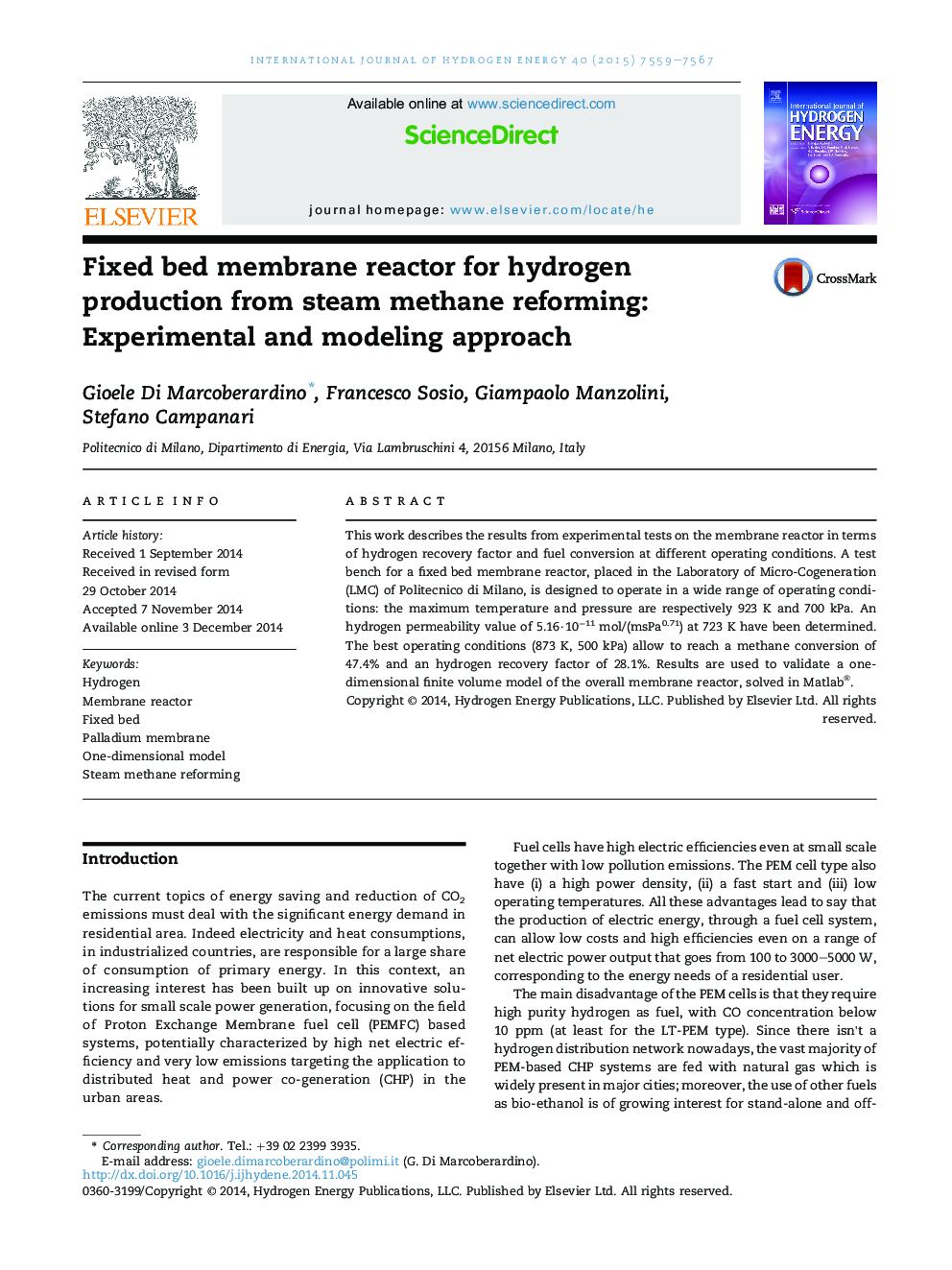 Fixed bed membrane reactor for hydrogen production from steam methane reforming: Experimental and modeling approach