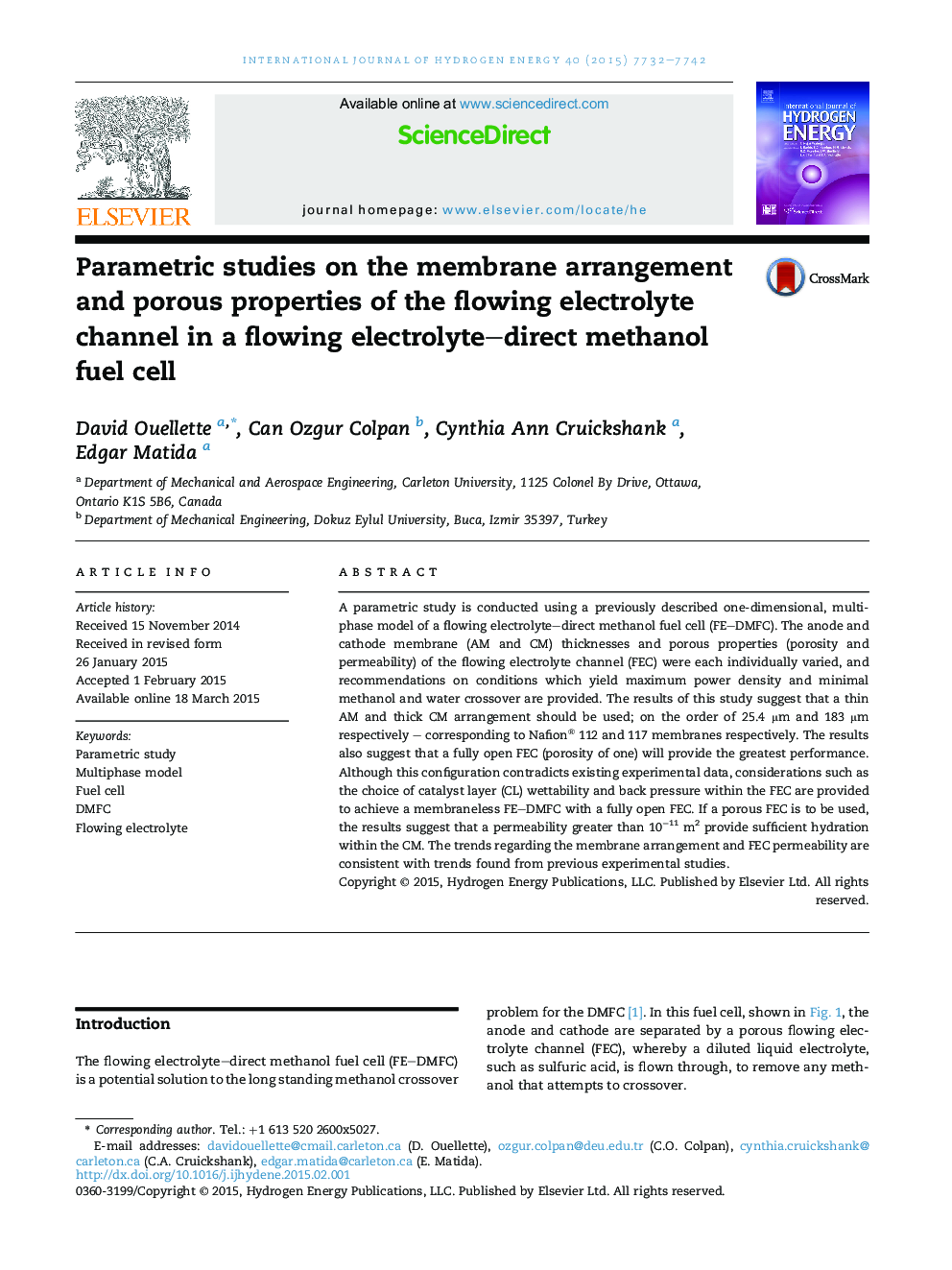 Parametric studies on the membrane arrangement and porous properties of the flowing electrolyte channel in a flowing electrolyte–direct methanol fuel cell