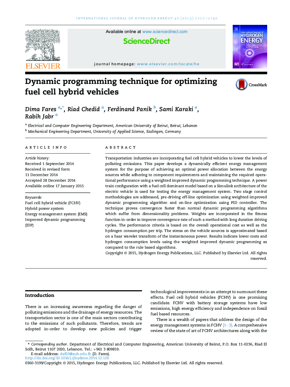 Dynamic programming technique for optimizing fuel cell hybrid vehicles