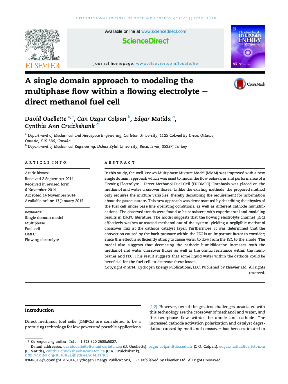 A single domain approach to modeling the multiphase flow within a flowing electrolyte – direct methanol fuel cell