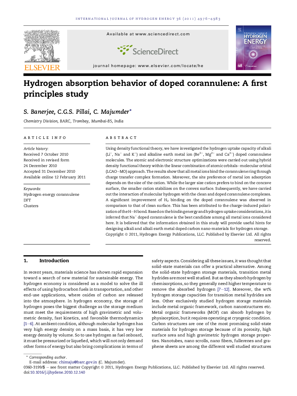 Hydrogen absorption behavior of doped corannulene: A first principles study