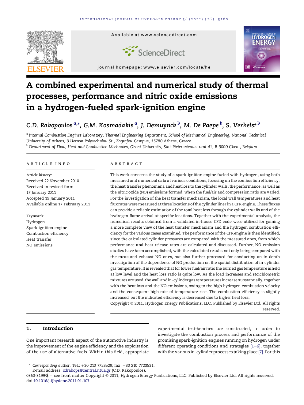 A combined experimental and numerical study of thermal processes, performance and nitric oxide emissions in a hydrogen-fueled spark-ignition engine