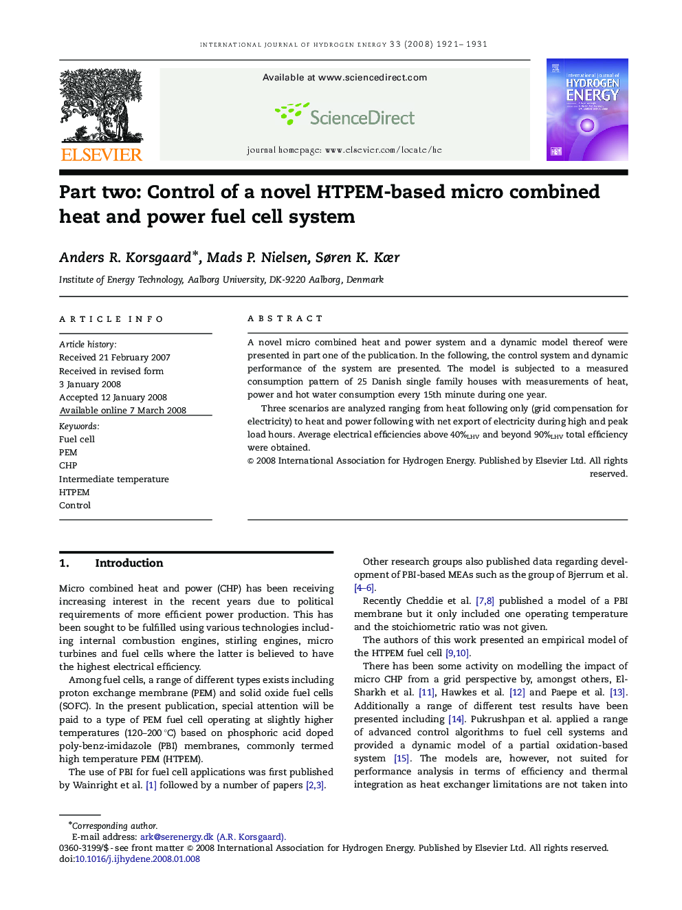 Part two: Control of a novel HTPEM-based micro combined heat and power fuel cell system