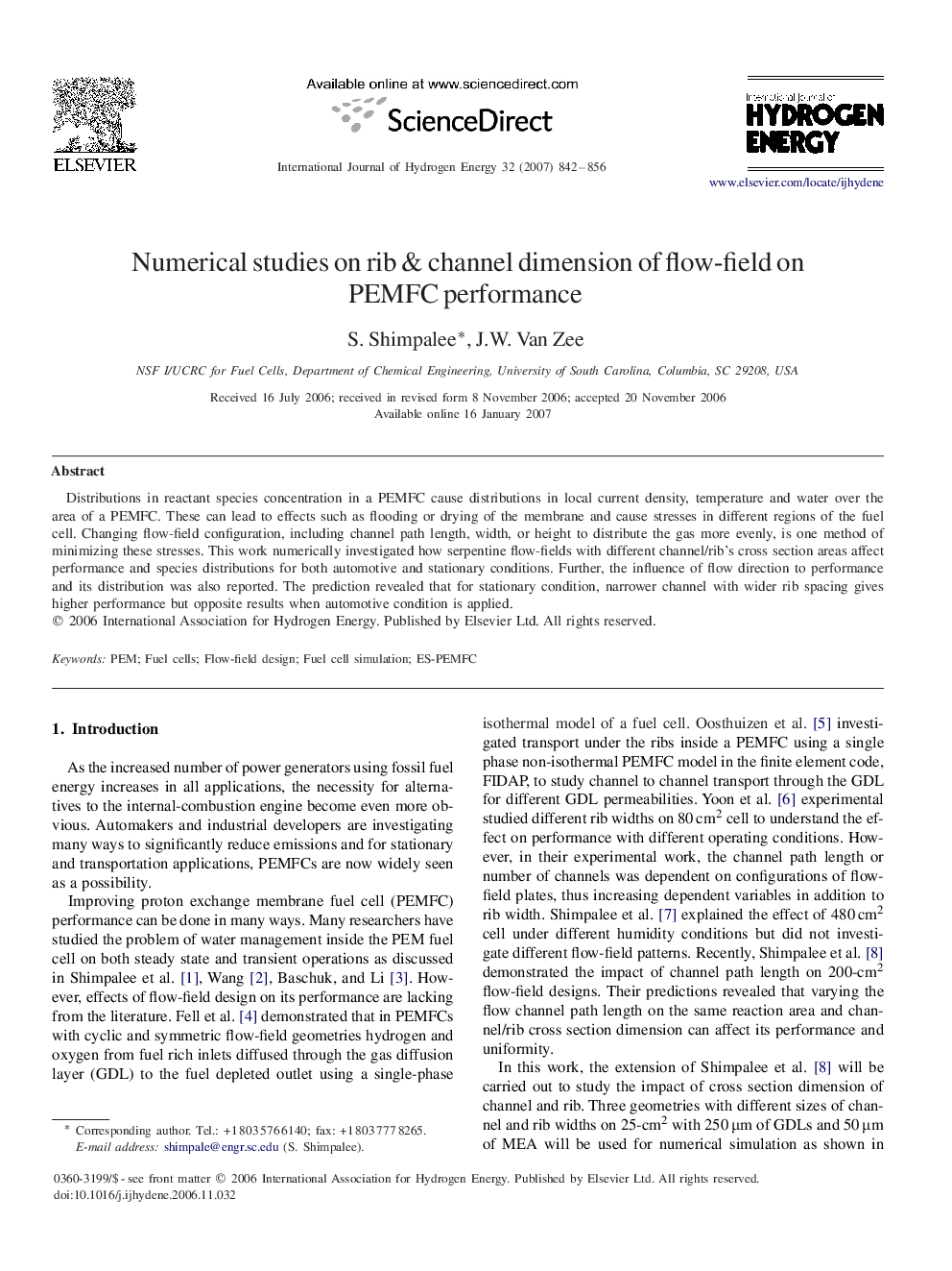 Numerical studies on rib & channel dimension of flow-field on PEMFC performance