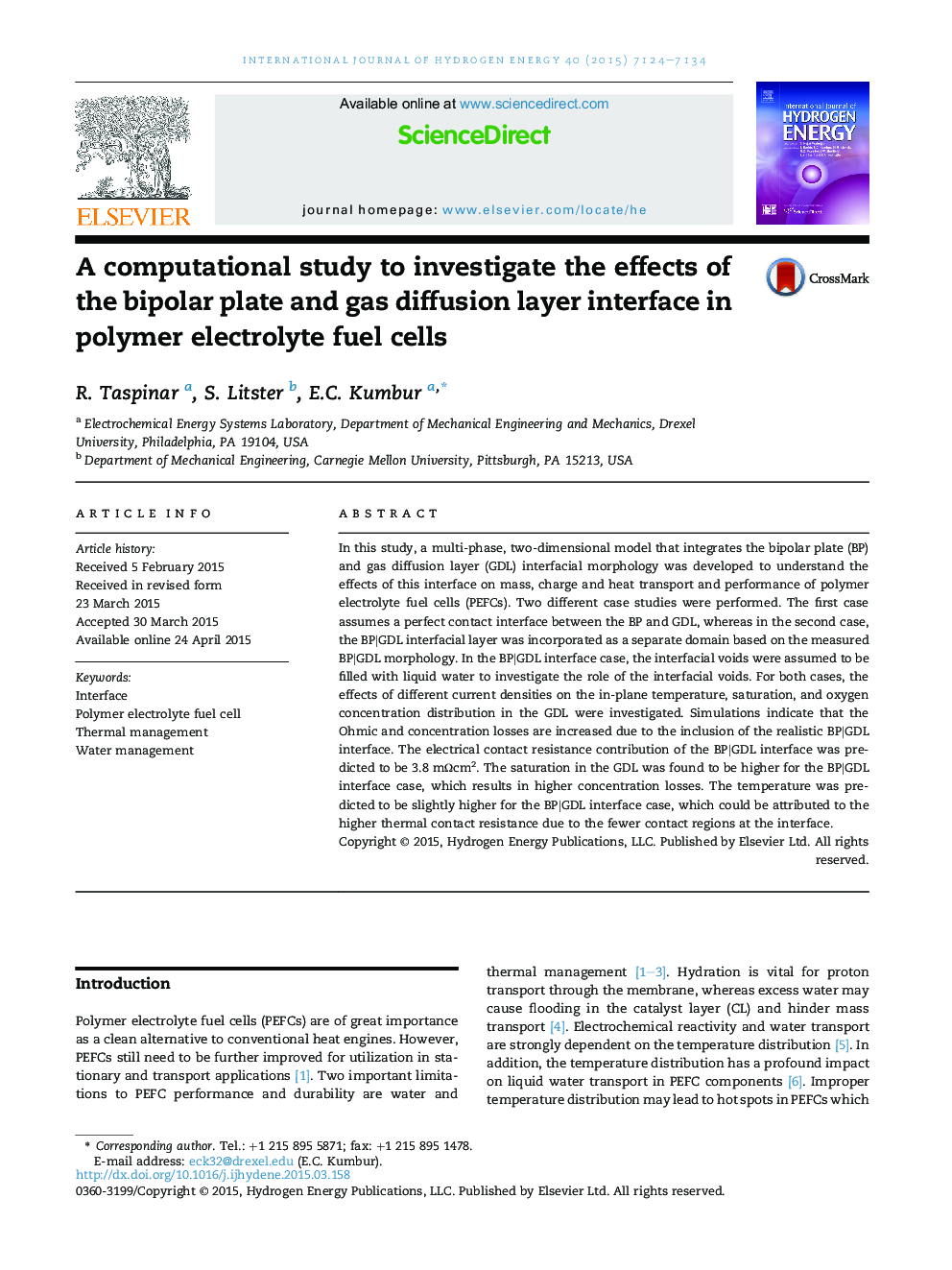 A computational study to investigate the effects of the bipolar plate and gas diffusion layer interface in polymer electrolyte fuel cells