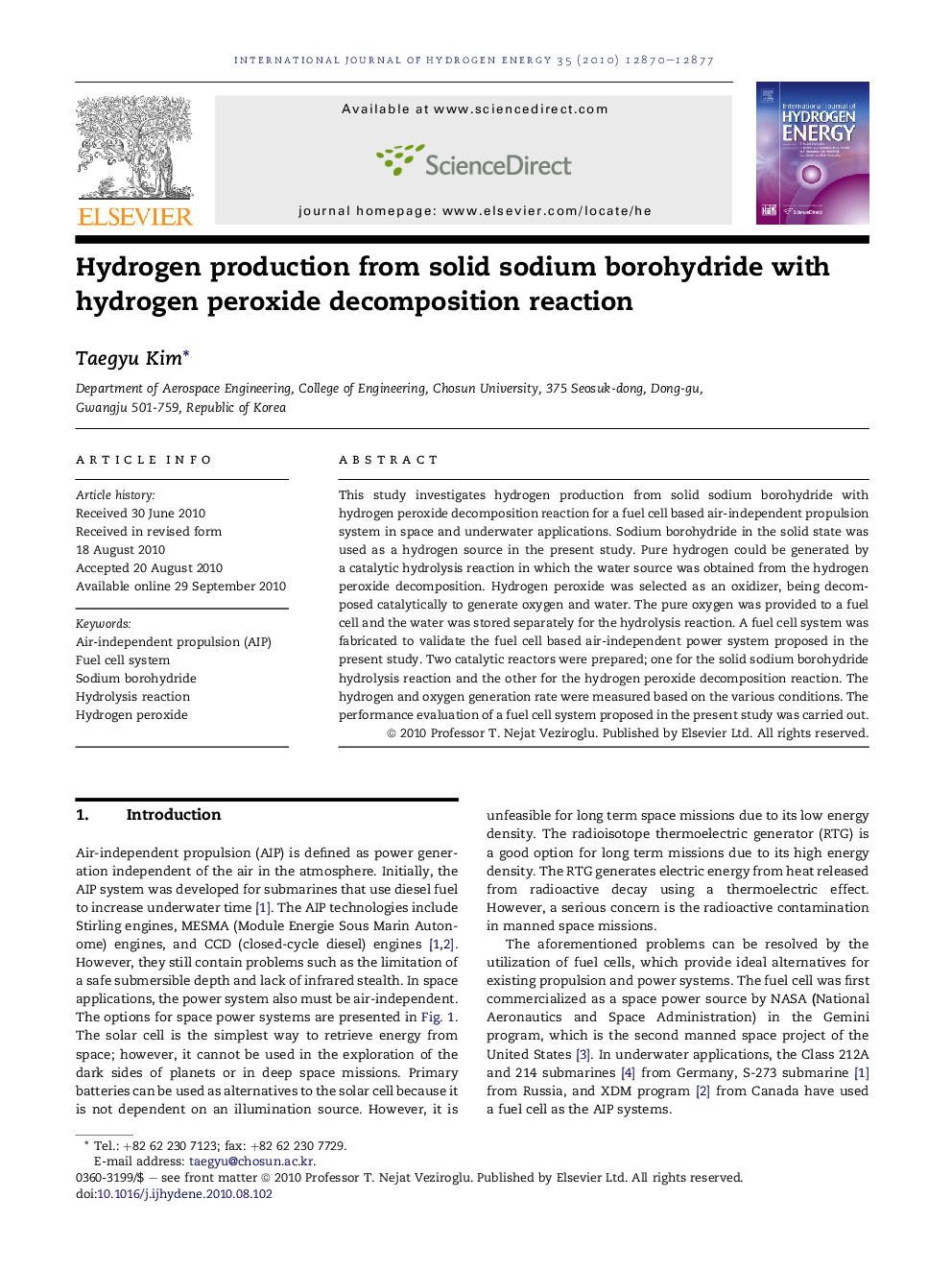 Hydrogen production from solid sodium borohydride with hydrogen peroxide decomposition reaction