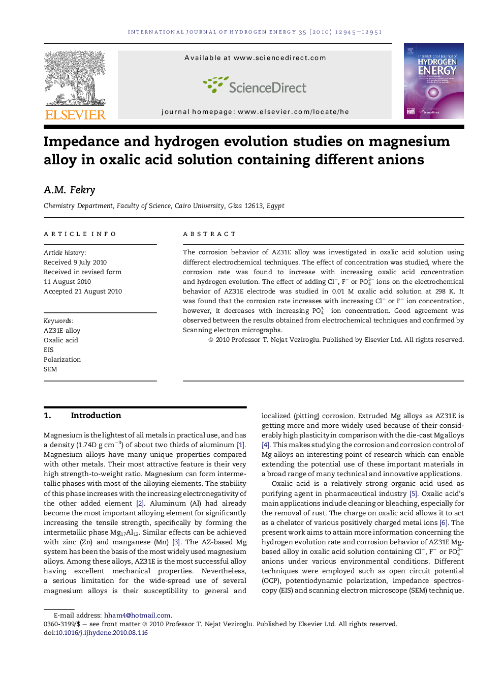 Impedance and hydrogen evolution studies on magnesium alloy in oxalic acid solution containing different anions