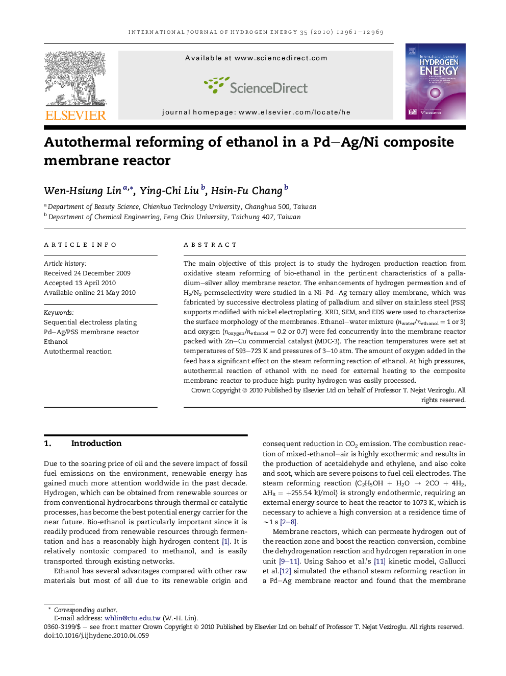 Autothermal reforming of ethanol in a Pd–Ag/Ni composite membrane reactor