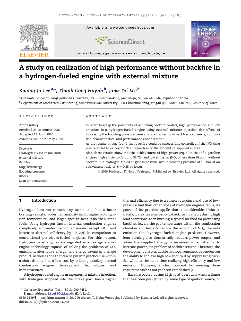 A study on realization of high performance without backfire in a hydrogen-fueled engine with external mixture