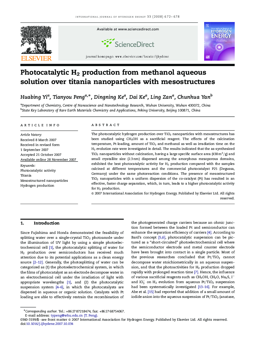 Photocatalytic H2 production from methanol aqueous solution over titania nanoparticles with mesostructures