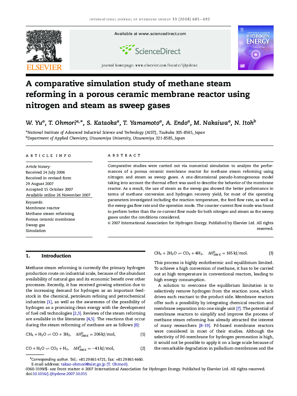 A comparative simulation study of methane steam reforming in a porous ceramic membrane reactor using nitrogen and steam as sweep gases