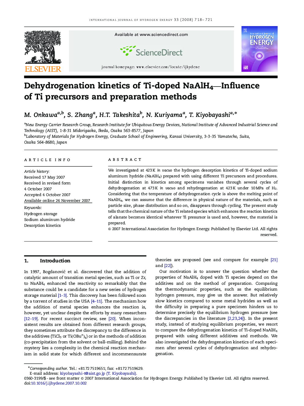 Dehydrogenation kinetics of Ti-doped NaAlH4—Influence of Ti precursors and preparation methods