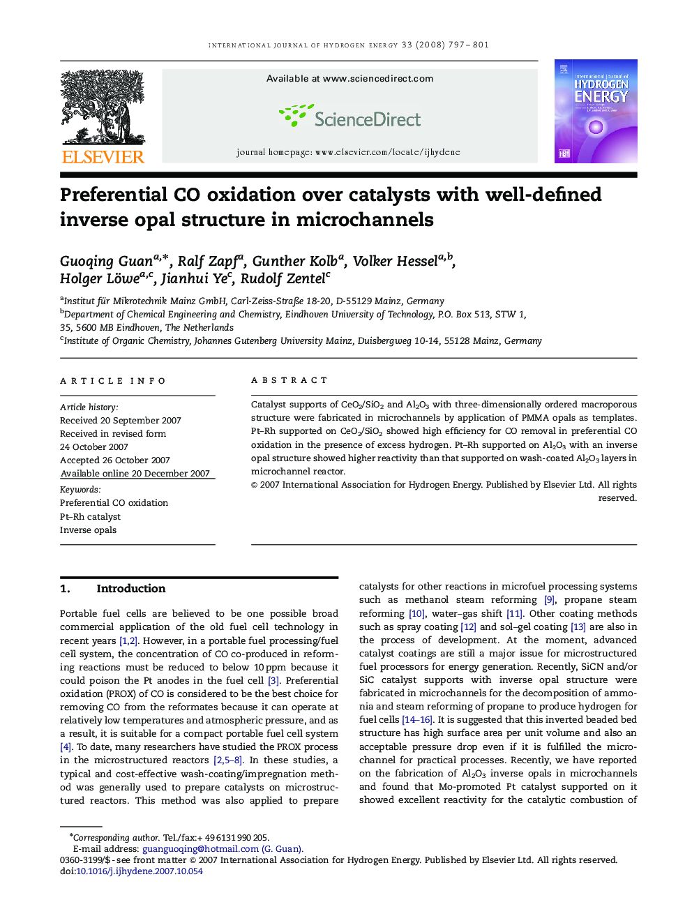 Preferential CO oxidation over catalysts with well-defined inverse opal structure in microchannels