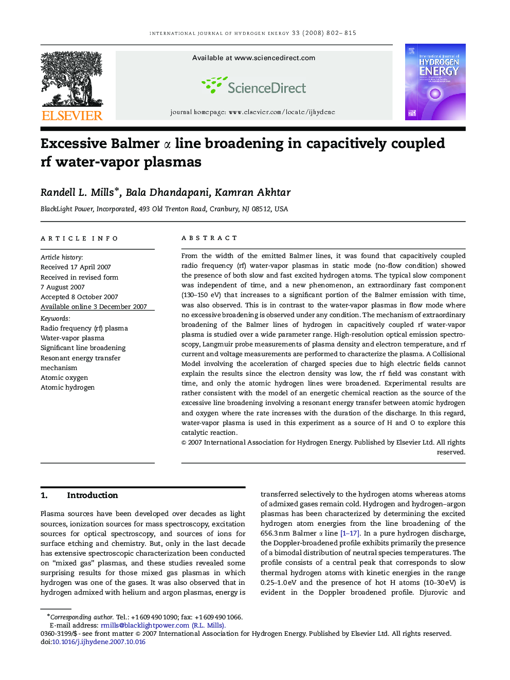 Excessive Balmer αα line broadening in capacitively coupled rf water-vapor plasmas