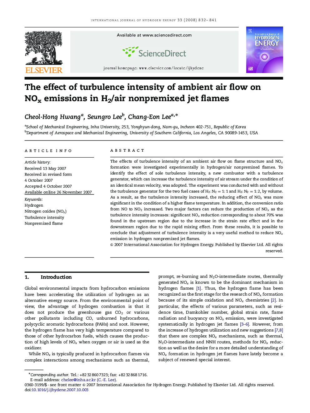 The effect of turbulence intensity of ambient air flow on NOx emissions in H2/air nonpremixed jet flames