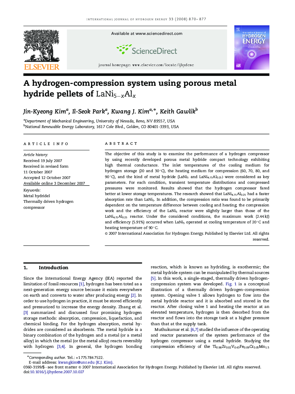 A hydrogen-compression system using porous metal hydride pellets of LaNi5-xAlxLaNi5-xAlx