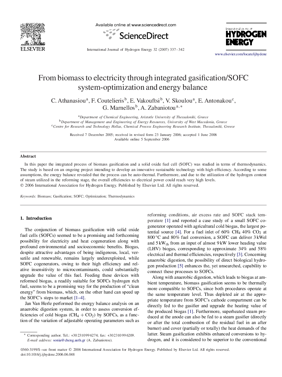 From biomass to electricity through integrated gasification/SOFC system-optimization and energy balance