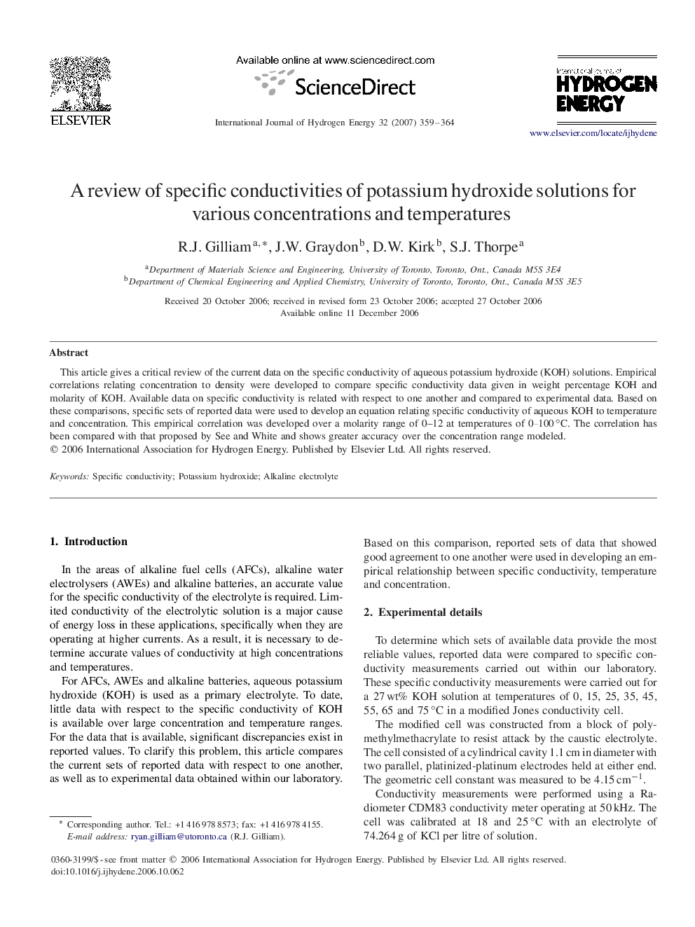 A review of specific conductivities of potassium hydroxide solutions for various concentrations and temperatures