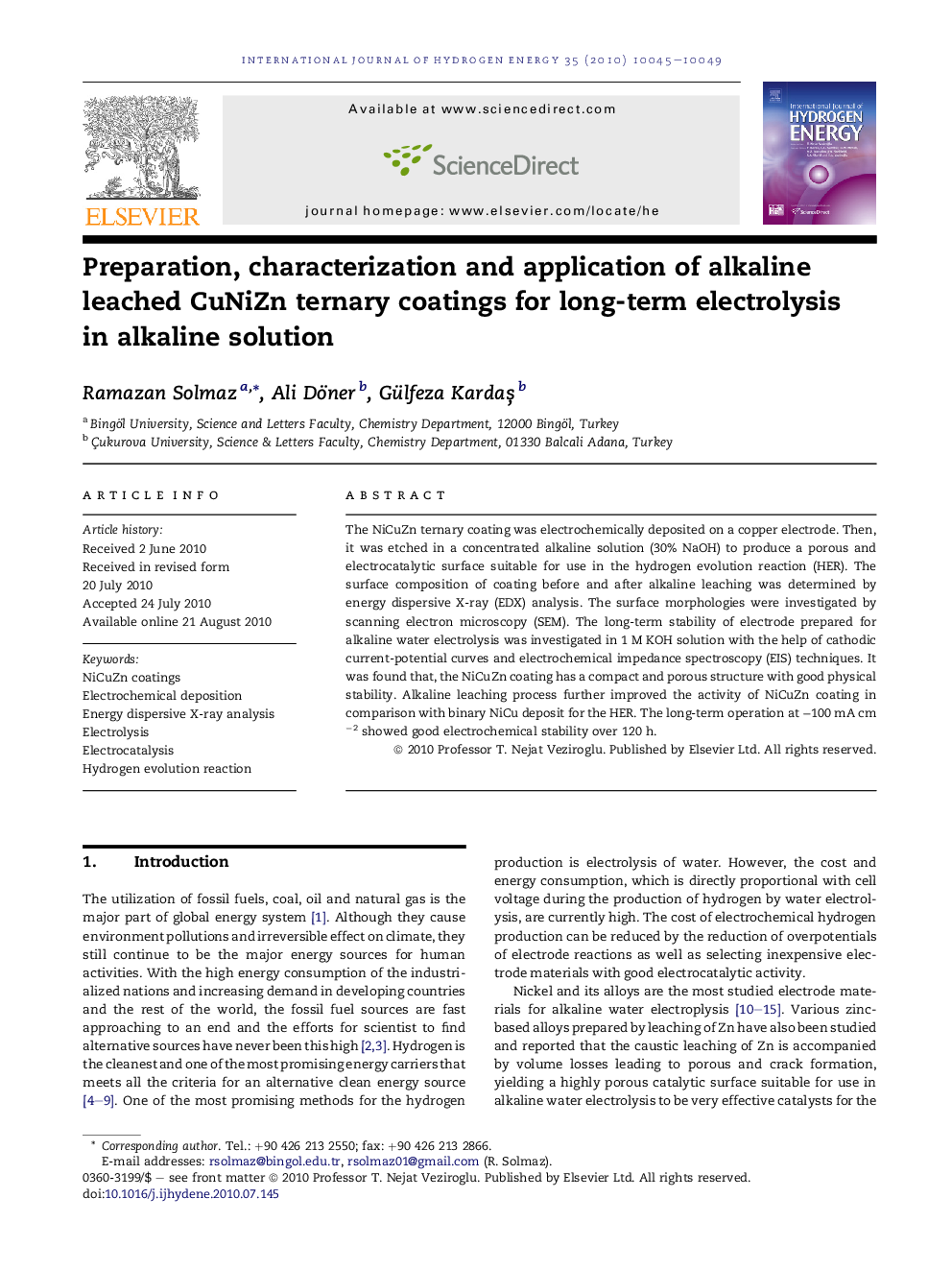 Preparation, characterization and application of alkaline leached CuNiZn ternary coatings for long-term electrolysis in alkaline solution