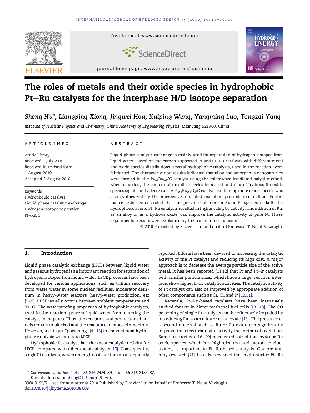 The roles of metals and their oxide species in hydrophobic Pt–Ru catalysts for the interphase H/D isotope separation