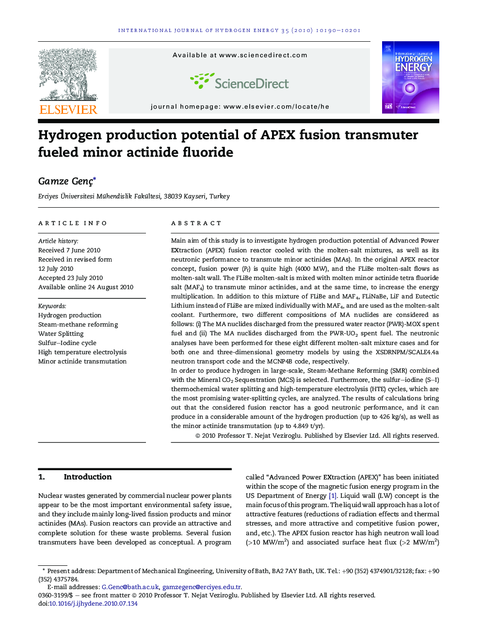 Hydrogen production potential of APEX fusion transmuter fueled minor actinide fluoride