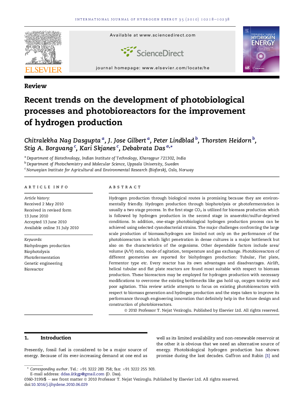 Recent trends on the development of photobiological processes and photobioreactors for the improvement of hydrogen production