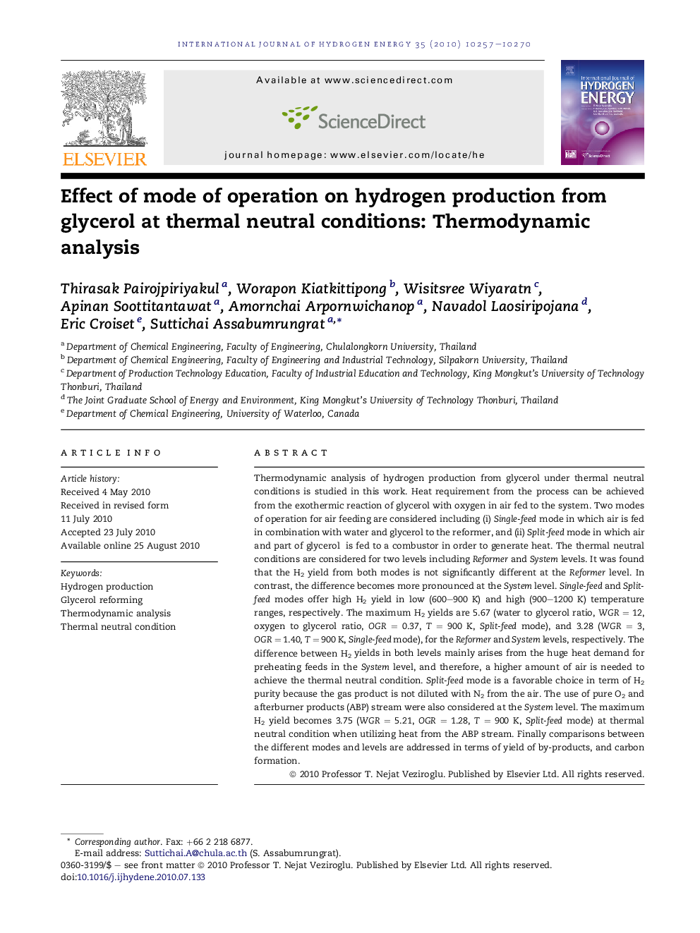 Effect of mode of operation on hydrogen production from glycerol at thermal neutral conditions: Thermodynamic analysis