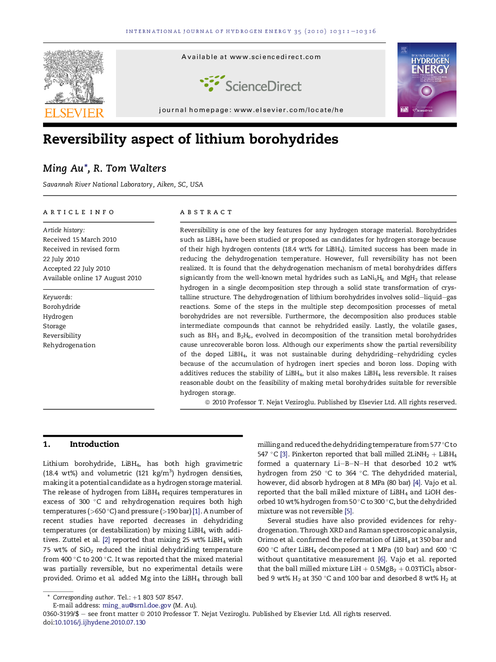 Reversibility aspect of lithium borohydrides