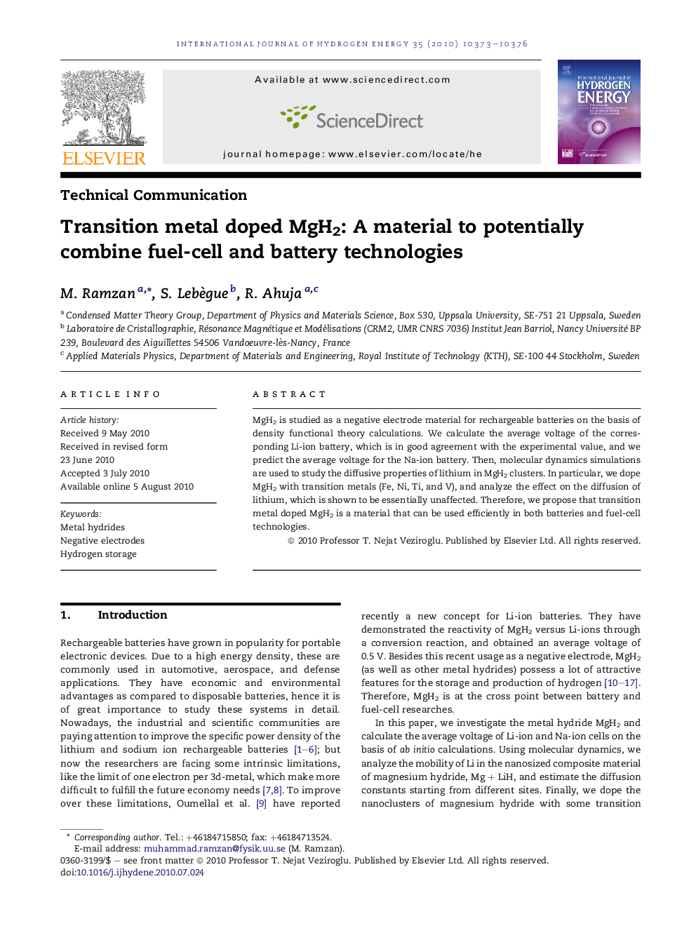 Transition metal doped MgH2: A material to potentially combine fuel-cell and battery technologies