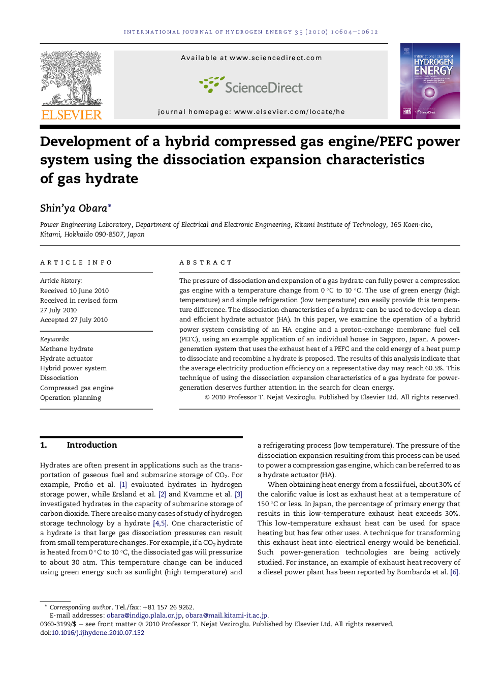 Development of a hybrid compressed gas engine/PEFC power system using the dissociation expansion characteristics of gas hydrate