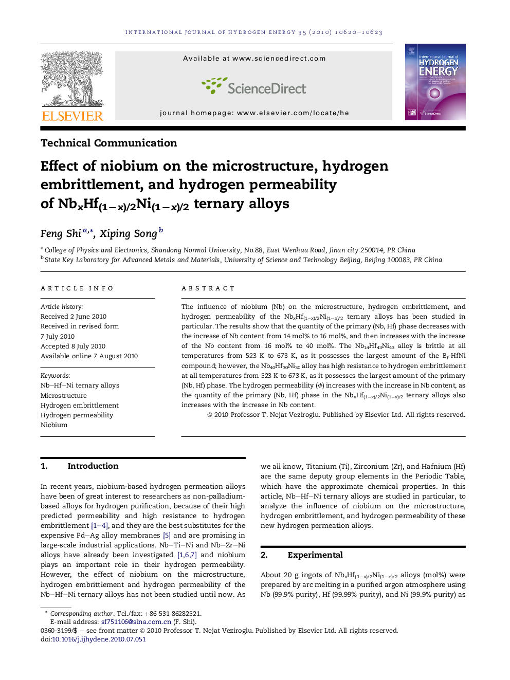 Effect of niobium on the microstructure, hydrogen embrittlement, and hydrogen permeability of NbxHf(1−x)/2Ni(1−x)/2 ternary alloys