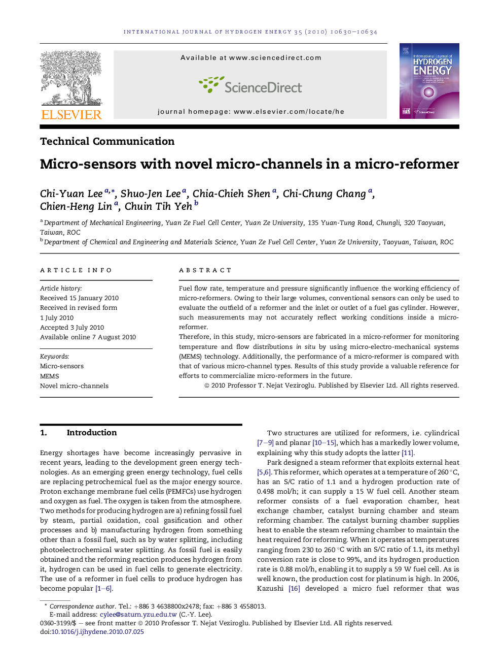 Micro-sensors with novel micro-channels in a micro-reformer