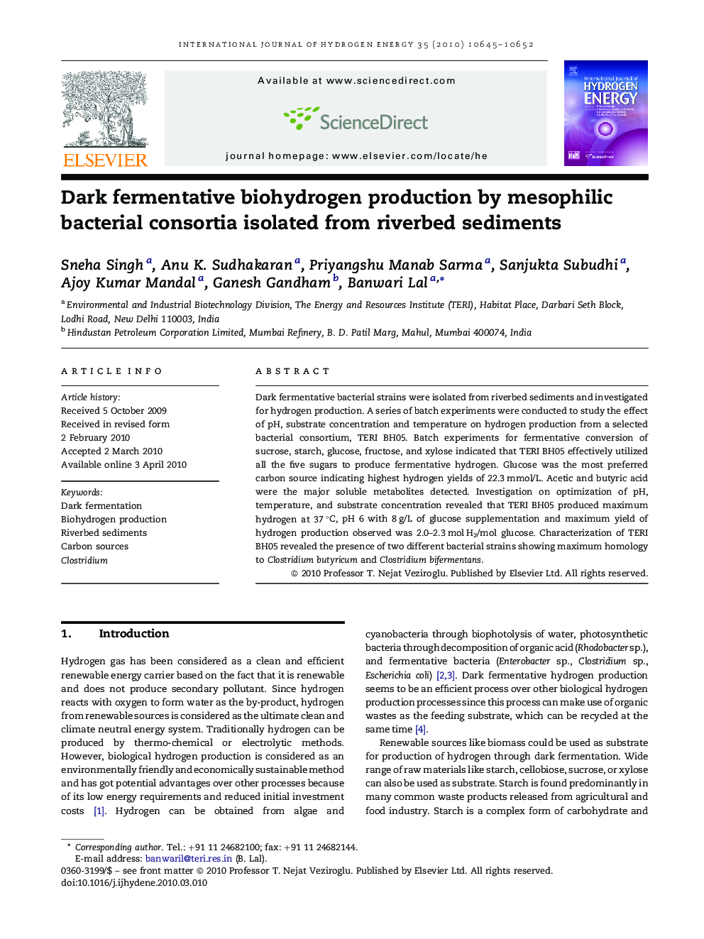 Dark fermentative biohydrogen production by mesophilic bacterial consortia isolated from riverbed sediments