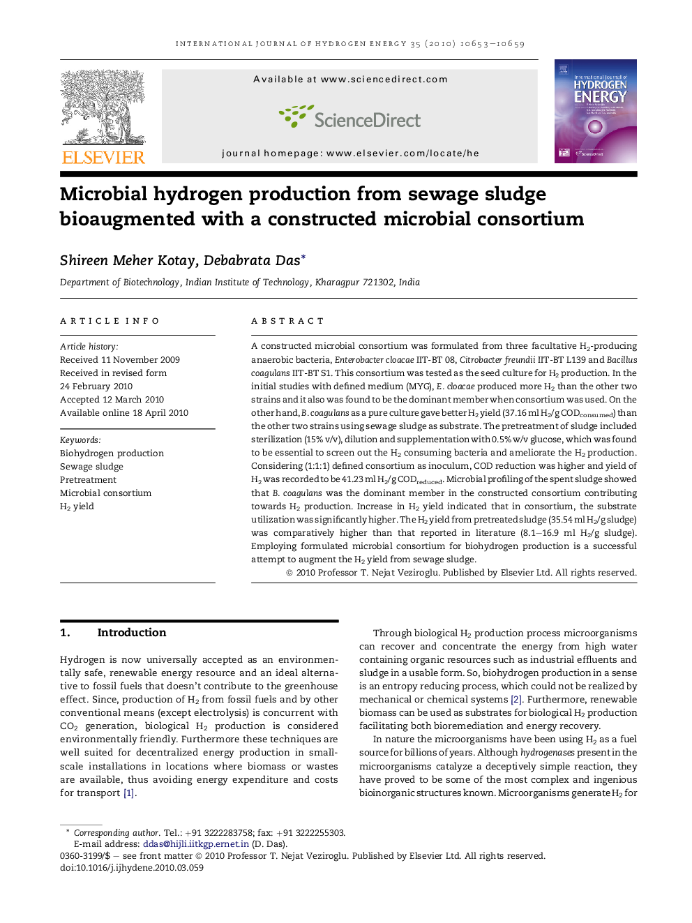 Microbial hydrogen production from sewage sludge bioaugmented with a constructed microbial consortium