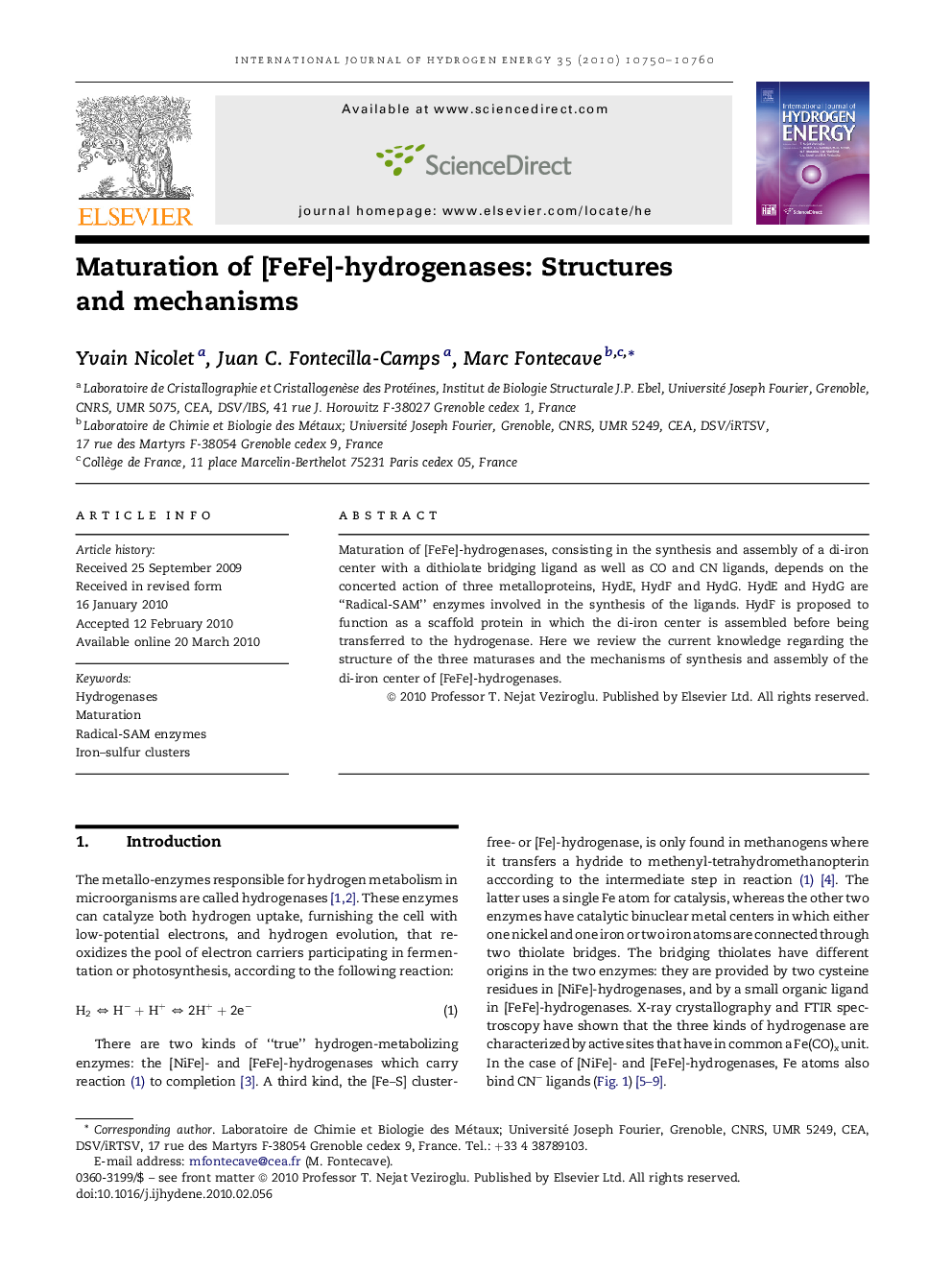 Maturation of [FeFe]-hydrogenases: Structures and mechanisms