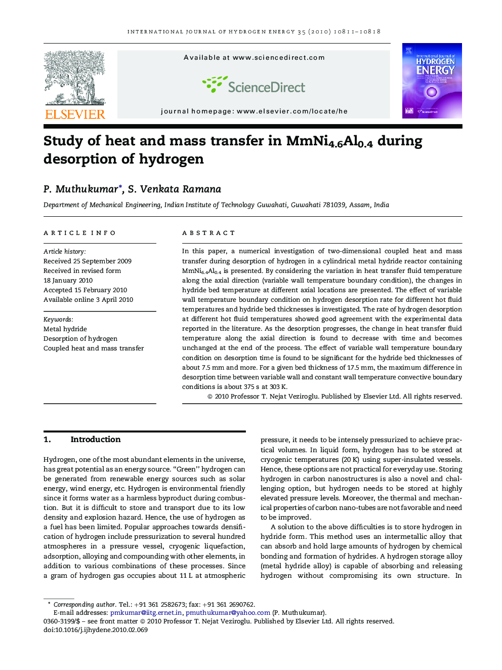 Study of heat and mass transfer in MmNi4.6Al0.4 during desorption of hydrogen