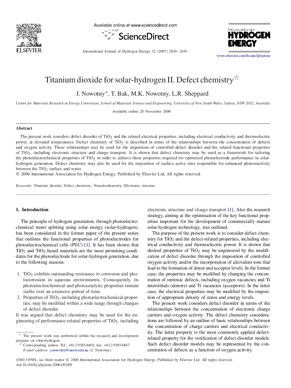 Titanium dioxide for solar-hydrogen II. Defect chemistry 