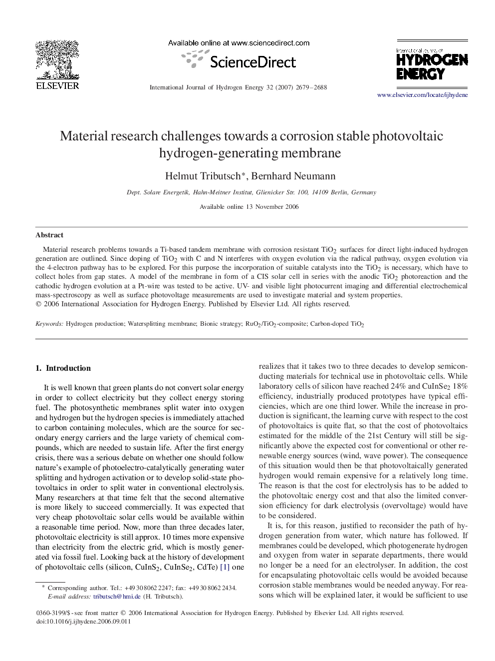 Material research challenges towards a corrosion stable photovoltaic hydrogen-generating membrane