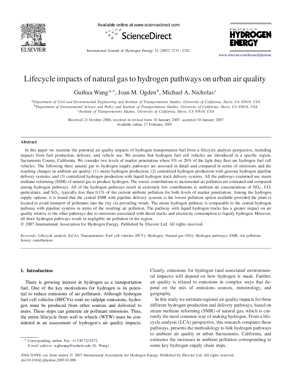 Lifecycle impacts of natural gas to hydrogen pathways on urban air quality