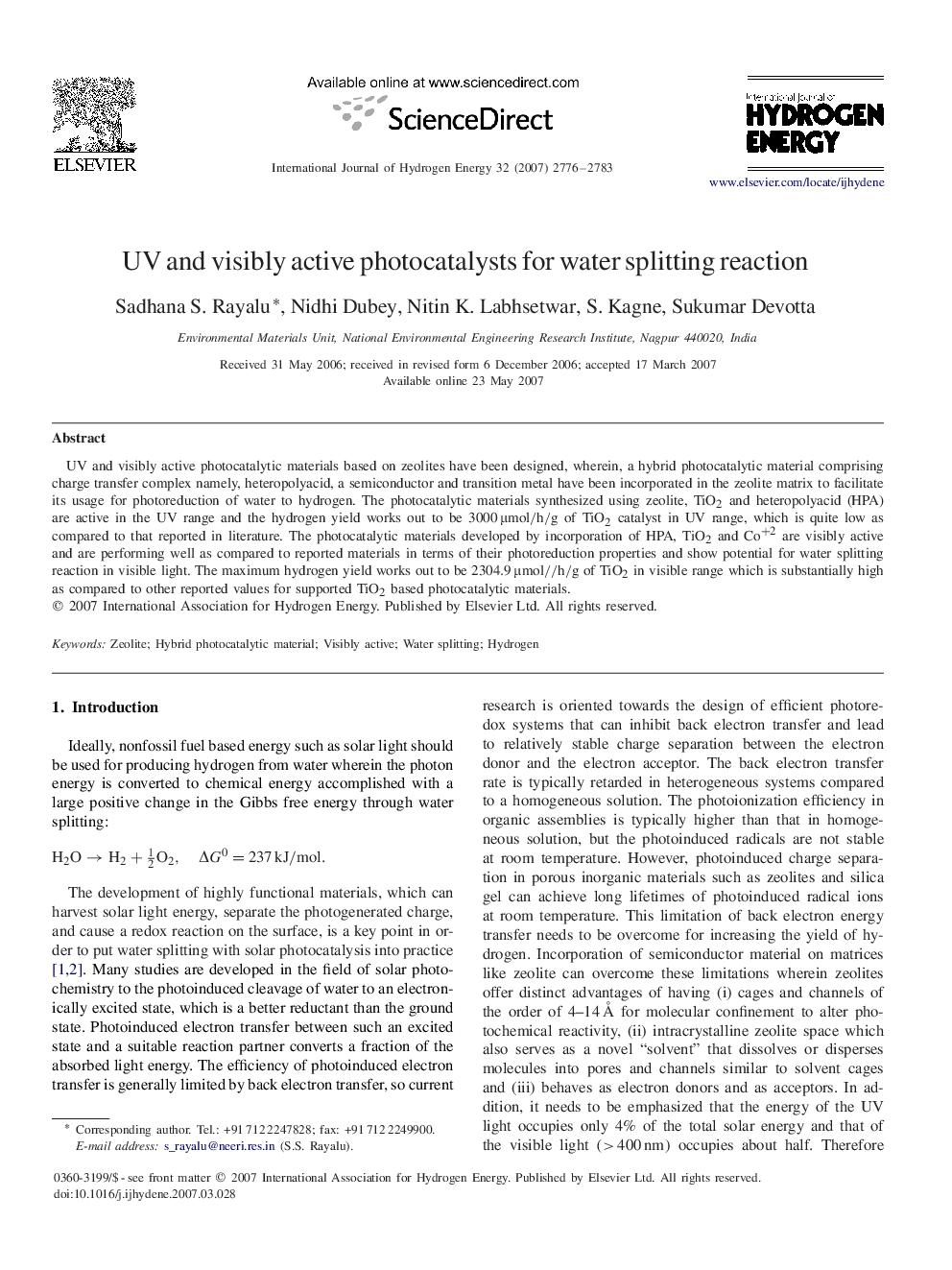 UV and visibly active photocatalysts for water splitting reaction