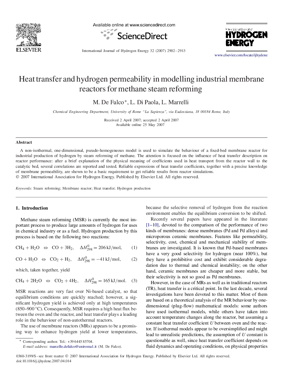 Heat transfer and hydrogen permeability in modelling industrial membrane reactors for methane steam reforming