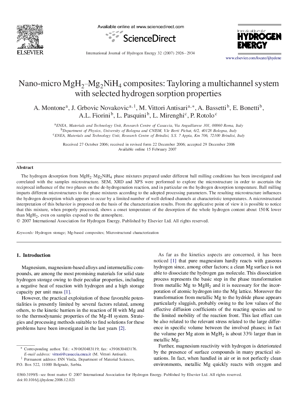 Nano-micro MgH2–Mg2NiH4MgH2–Mg2NiH4 composites: Tayloring a multichannel system with selected hydrogen sorption properties