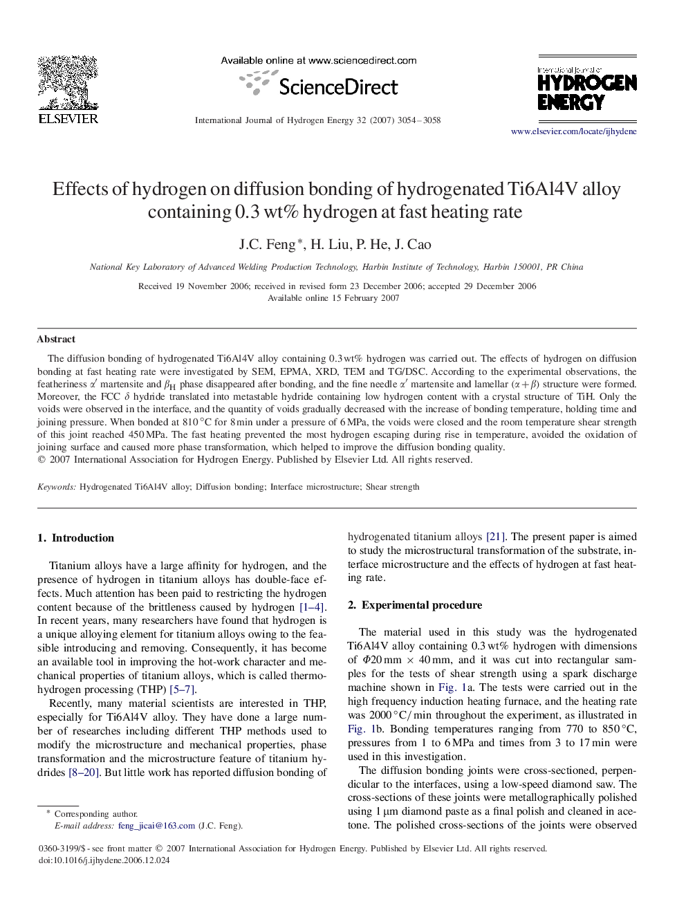 Effects of hydrogen on diffusion bonding of hydrogenated Ti6Al4V alloy containing 0.3 wt% hydrogen at fast heating rate