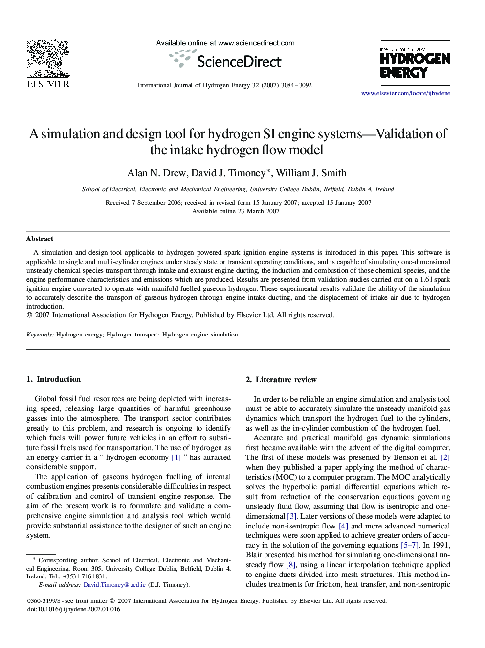 A simulation and design tool for hydrogen SI engine systems—Validation of the intake hydrogen flow model