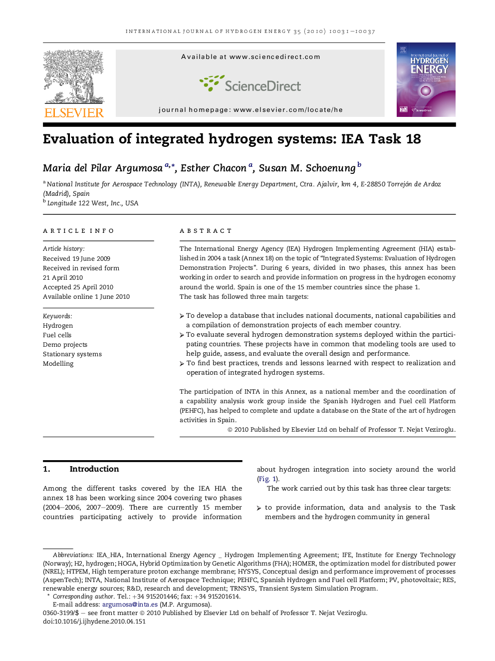 Evaluation of integrated hydrogen systems: IEA Task 18