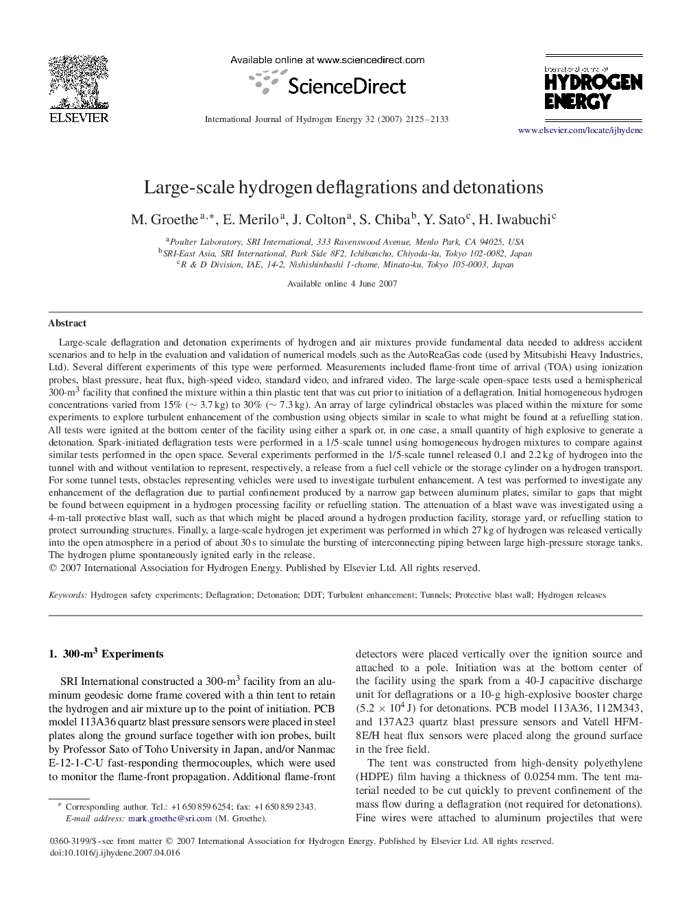 Large-scale hydrogen deflagrations and detonations