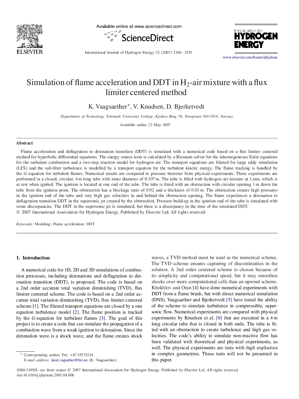 Simulation of flame acceleration and DDT in H2H2-air mixture with a flux limiter centered method