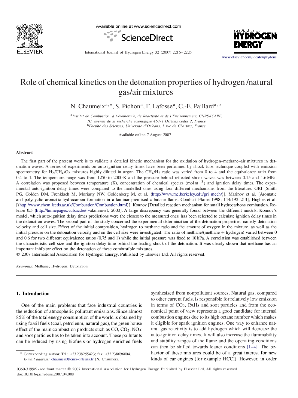 Role of chemical kinetics on the detonation properties of hydrogen /natural gas/air mixtures